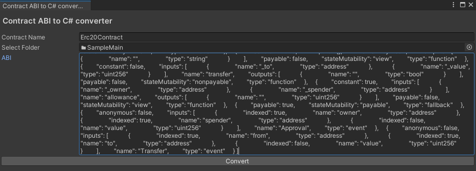 Contract ABI TO C# converter